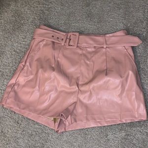 Faux Leather Shorts with Buckle